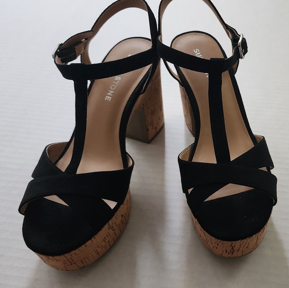 Sun + Stone Black and Tan Platform Sandals